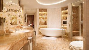 Дизайн интерьера ванной в золотом цвете